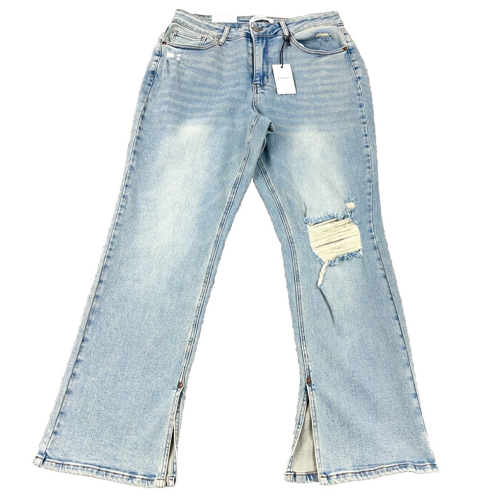 Judy Blue Jeans Women 16W Straight Leg‎ High Waist Light Wash Distressed  Holes